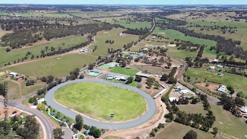 Aerial footage of Williams, Western Australia. Australia. Australian rules football club in a rural setting. 
