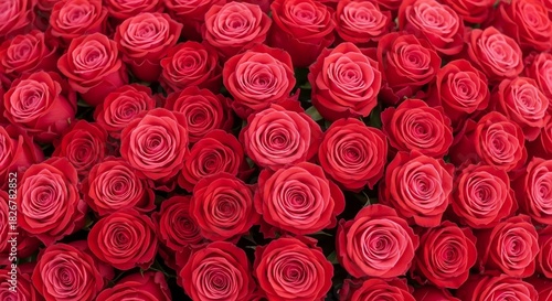 A lush bed of vibrant red roses in full bloom
