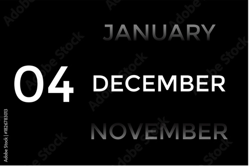 December 4 calendar with black background. A minimalist calendar template with well-structured date boxes and a sleek layout. This image is ideal for illustrating concepts such as time planning