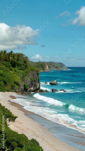 Breathtaking 4K cinematic footage capturing the harmony and serene beauty of coastal landscapes showcasing waves cliffs and shoreline scenery in a visually poetic and nature inspired stock video