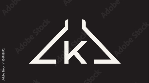 Modern minimalist abstract geometric symbol with stylized letter K inside a triangle shape on a black background, graphic design element