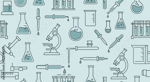 Seamless pattern of laboratory equipment and science glassware
