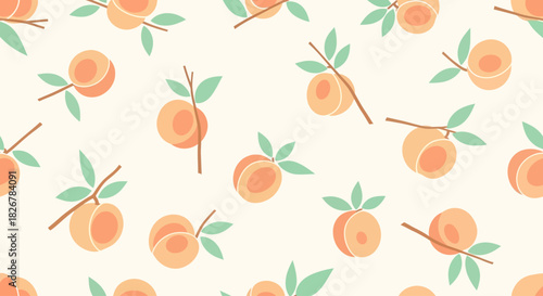 Seamless peach fruit pattern on light background