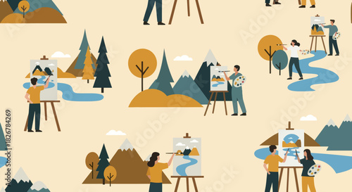 Artists Painting Landscapes Outdoors in a Plein Air Setting