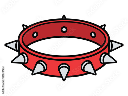Red spiked dog collar with silver studs and black outline accessory