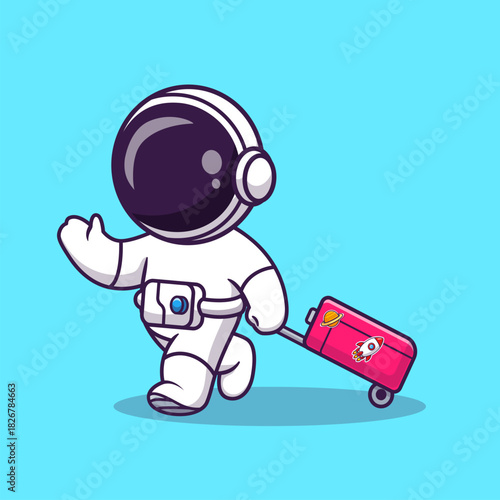 Cute Astronaut Holding Suitcase Cartoon
