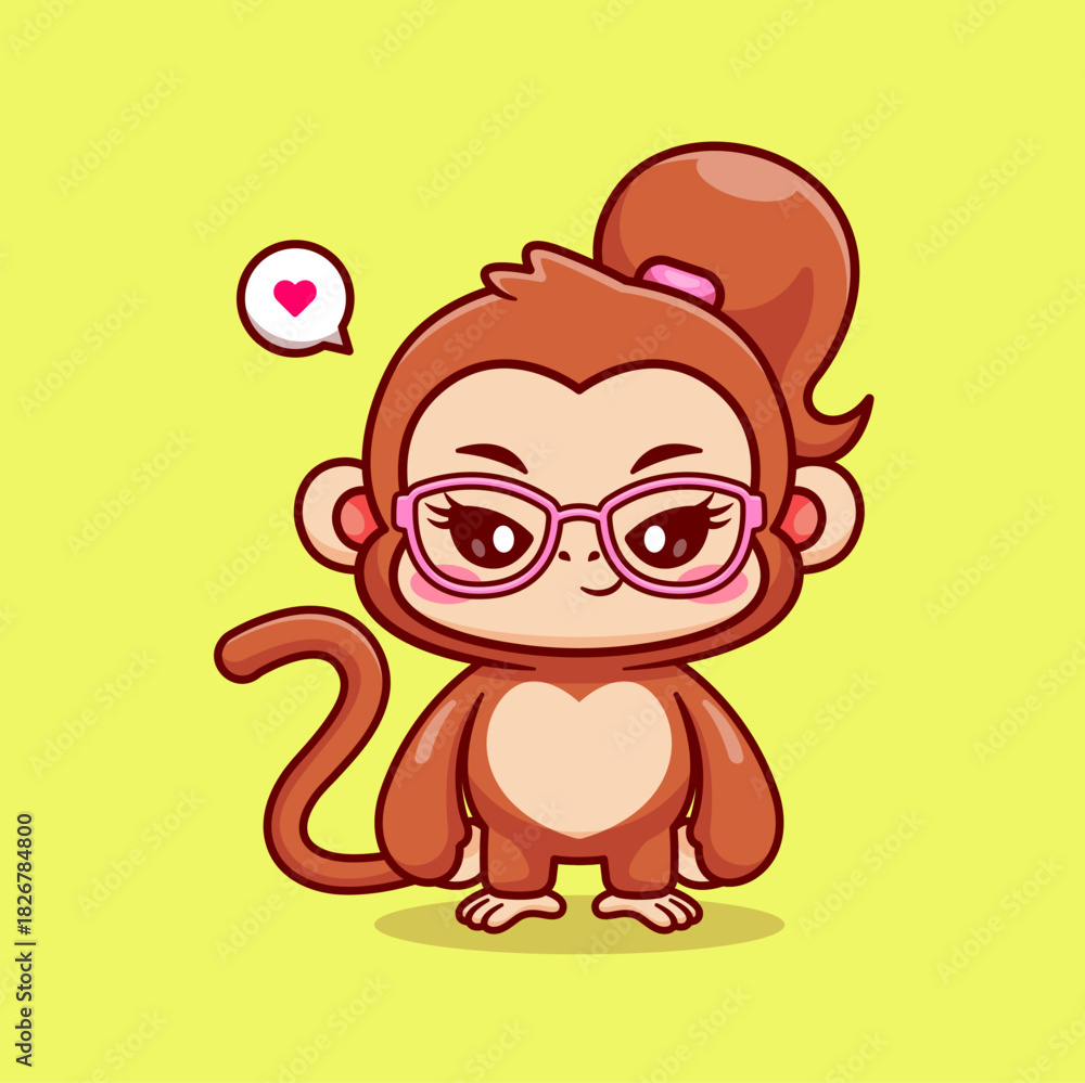Obraz premium Cute Monkey Meditation Yoga Cartoon 