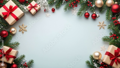 Wallpaper Mural Festive holiday decorations home christmas theme colorful arrangement top-down view joyful celebration atmosphere with gifts and ornaments Torontodigital.ca