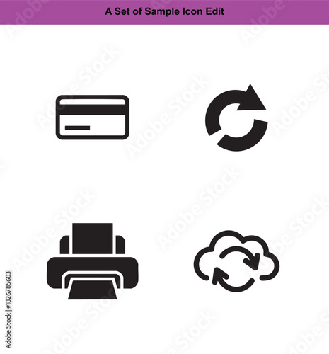 Credit card printer refresh cloud icons black and white payment bank card