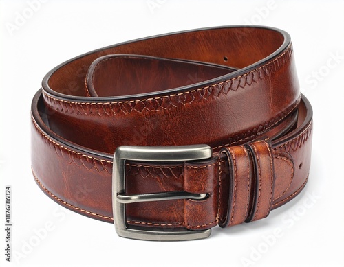 Brown Leather Belt with Double Prong Buckle – Stitched Formal Accessory