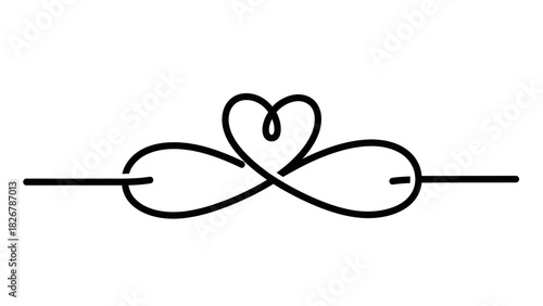 Elegant black line art of an infinity symbol intertwined with a heart, forming a decorative divider.