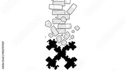 Black and white jigsaw puzzle pieces falling into place on a plain white background with a monochromatic color scheme.