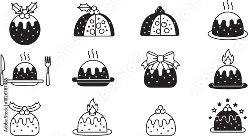 Christmas pudding icons set.