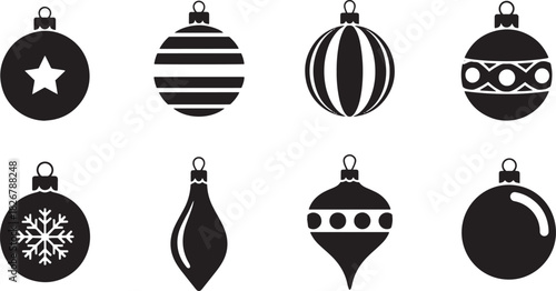 Christmas ornaments in black and white.