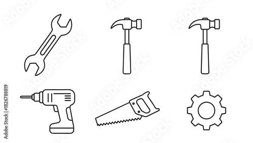 Construction tools icon set illustration