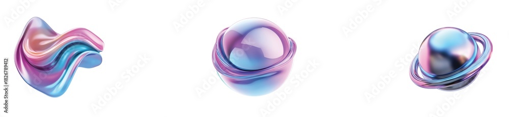 Obraz premium Futuristic abstract shapes with glossy iridescent finish