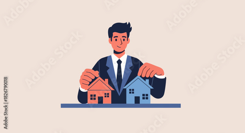 Real estate agent holding houses representing property