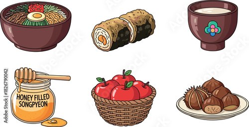 Korean Food and Drink Icons: Seollal Celebration Spread