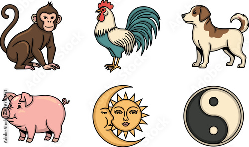 Chinese Zodiac Animals and Symbols Collection