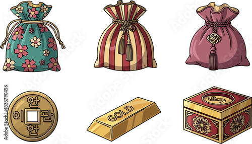 Korean Seollal lucky bags, gold coin, gold bar, money box