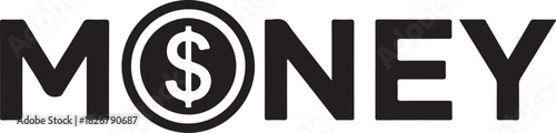 Money word with dollar sign icon representing finance and wealth.
