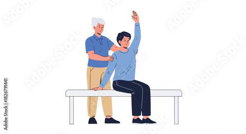 Two People Performing Physical Therapy Exercises Together, Focusing on Rehabilitation and Recovery After an Injury or Surgery, Promoting Overall Well-being and Mobility
