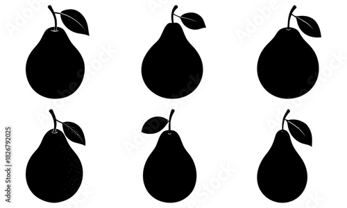 Fresh pear set for healthy eating promotion or organic food brand identity, ideal for juice labels, or vegan product packaging design, elegant silhouette