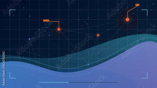 Abstract digital background showing interconnected data points and flowing technological waves