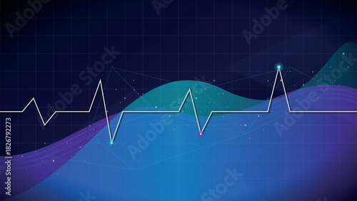 Dynamic white line chart on dark blue and purple abstract technology background