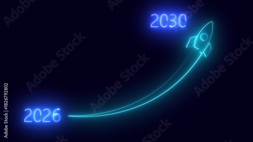 A business chart in a glowing neon graph with black background