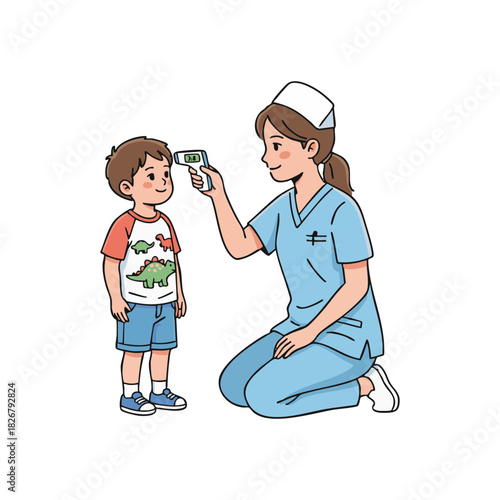 Nurse Taking a Child's Temperature with a Digital Thermometer Healthcare and Medical Concept