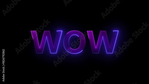 Wow neon sign animation with blue and magenta color