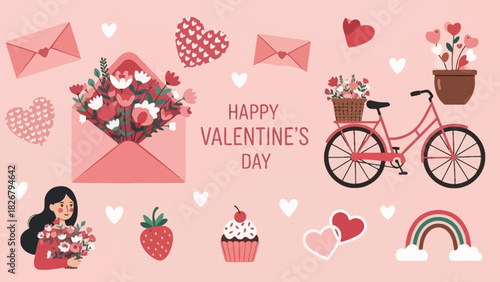 collection of Valentine's Day themed illustrations