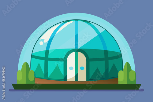Cartoon cyber greenhouse dome vector illustration