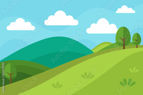Cartoon gentle meadow slope vector illustration