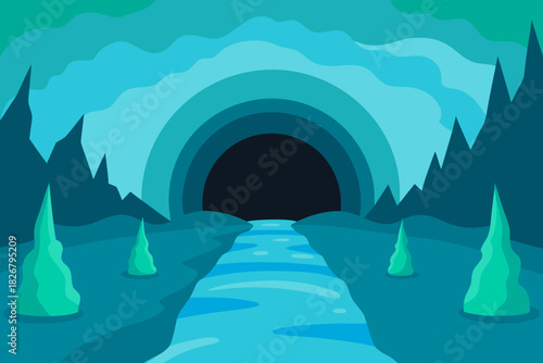Cartoon deep lagoon tunnel vector illustration