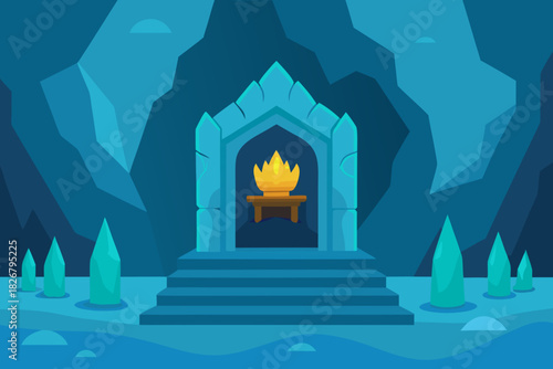 Cartoon underwater throne cavern vector illustration