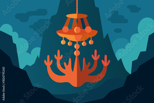 Cartoon coral chandelier cavern vector illustration