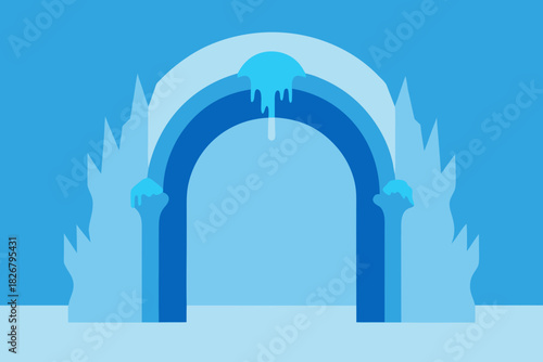 Cartoon icy tree archway vector illustration
