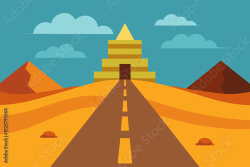 Cartoon lost civilization road vector illustration