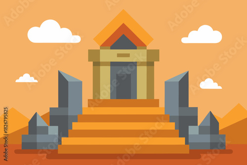 Cartoon ancient throne ruins vector illustration