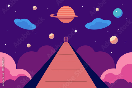 Cartoon nebula view skywalk vector illustration