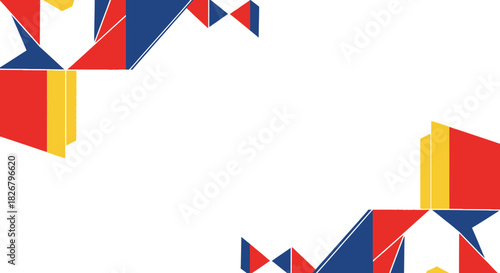 Abstract geometric flags design with vibrant colors and creative shapes.