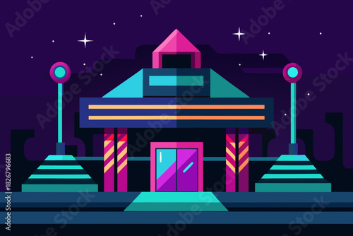 Fototapeta Naklejka Na Ścianę i Meble -  Cartoon futuristic neon station vector illustration