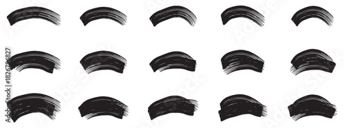 Black ink brush strokes vector set. Brush stroke. Black paintbrush. Grange marker texture. Thick paint shapes, long highlight banners, ink brushes.