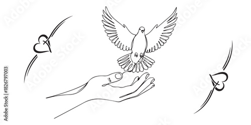 Dove taking flight from hand with heart symbols Vector