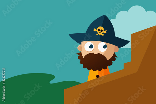 Cartoon pirate lookout cliff vector illustration