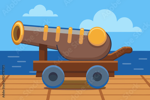 Cartoon cannon deck on a ship vector illustration