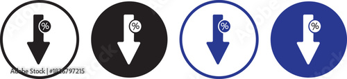 Percent down icons set, Flat and line style symbols for financial, business, percent down icons pack in black and white versions for web vector illustration,
