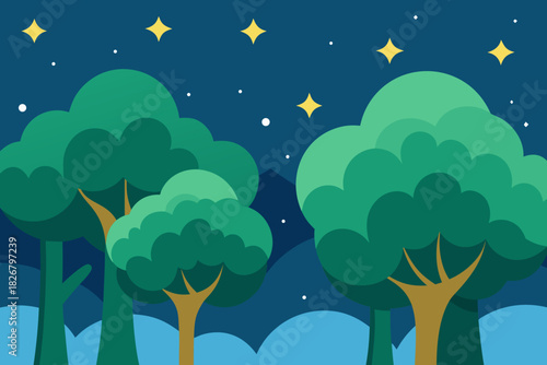 Cartoon starry forest canopy vector illustration